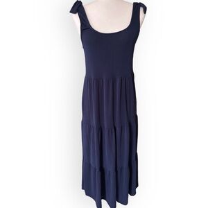 Green Envelope Navy Blue Tiered Midi Dress Beach Cover Up Size M